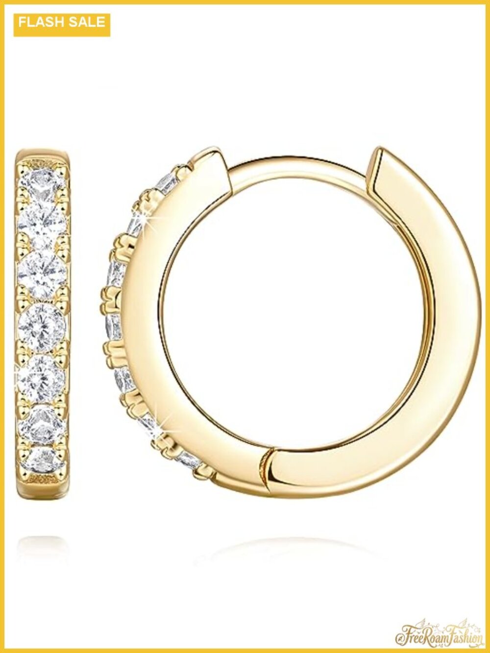 14k Gold Plated Huggie Hoop Earrings for Women with Cubic Zirconia